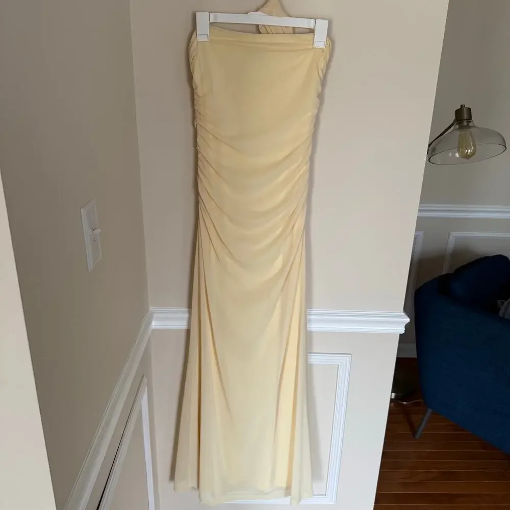 Pepper Mayo Yellow Songbird Maxi Dress Ruched Detail Summer Preppy Formal Prom - Picture 5 of 13